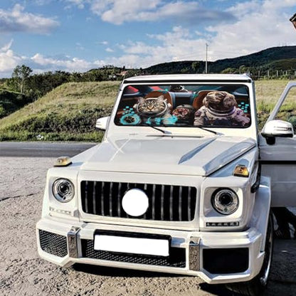 Funny Dog Cat Car Windshield Sun Shade Astronaut Foldable Car Umbrella Sun Visor Sunshade Cover for Most Vehicles - color: Astronaut Cat Dog
