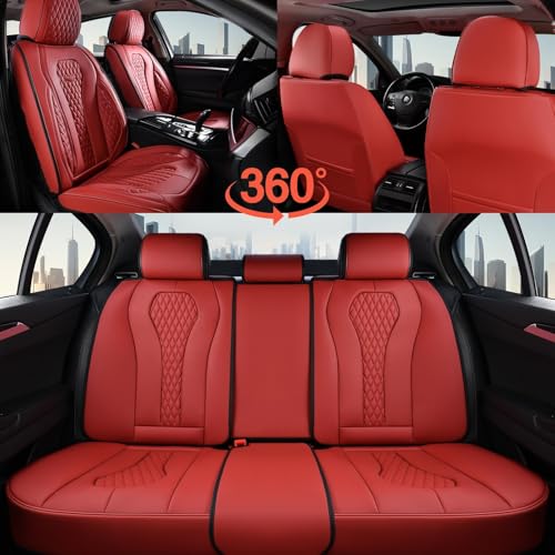Coverado Seat Covers, Car Seat Covers Full Set, Red Car Seat Cover, Car Seat Covers Front Seats Back Seat Covers, Waterproof Car Seat Cushion, Leather Seat Protector Universal Fit Most Cars - color: Red, size: FullSet