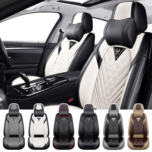 Car Seat Covers for Kia Sportage 2002-2026, Waterproof Nappa Leather Front Seat Cover with Headrests, Anti-Slip and Comfortable Automotive Seat Protector&Accessories(Black White) - color: Black White, size: Front Set with Headrests