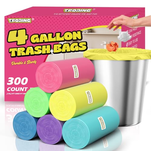 300 Count 4 Gallon Small Trash Bags - 15 Liter Colored Garbage Bags Unscented Wastebasket Liners Heavy Duty & Leakproof Plastic Can Liners for Bathroom Office Bedroom Toilet Car - color: 4gal-300