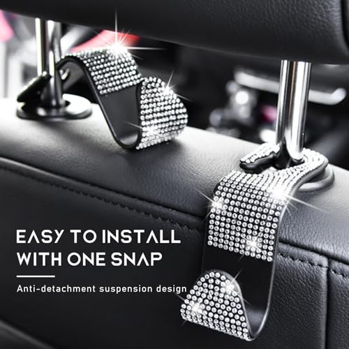 4PCS Bling Car Seat Headrest Hooks, Auto Back Seat Hanging Storage Organizer for Purse Handbag Coat, Rhinestone Vehicle Seat Hanger Holder for Women Girls, Car Accessories (Purple) - size: 4 PCS
