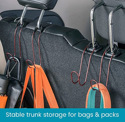 High Road Unbreakable Car Bag Hooks - Large Car Seat Hooks for Purse, Backpack, Coats, Hats and Heavy Bags up to 40 lbs - Secure Attachment Fits All Headrest Posts, 4-Pack