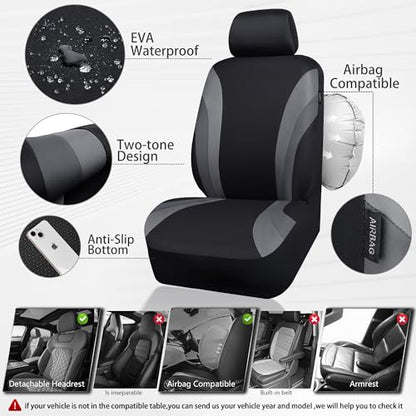 CAR PASS EVA Waterproof Car Seat Covers Full Set with 4Pcs Waterproof Car Floor Mats Universal Fit Airbag Compatible Automotive Interior Covers for Sedans, Trucks,Vans,SUV (Combo Set, Black & Gray) - color: Black & Gray