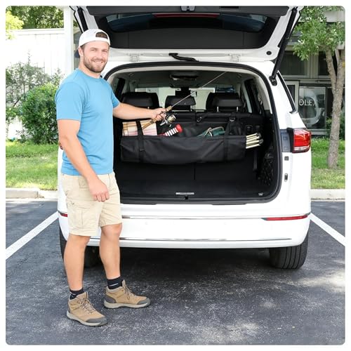 Car Trunk Organizer Hanging Bag, Waterproof Backseat Storage for SUV Jeep Truck Minivan, Black, 35.4 x 11.2 Inches, Foldable - color: black