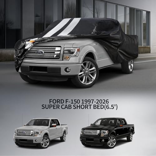 F-150 Truck Cover Custom Fit 1997-2026 Super Cab Short Bed(6.5') with Door Zipper, 10 Layers Outdoor Heavy Pickup Truck Cover Waterproof All Weather, Wind Dust Sun Protector. - size: F-150 1997-2026 Super Cab+Towel+Bag