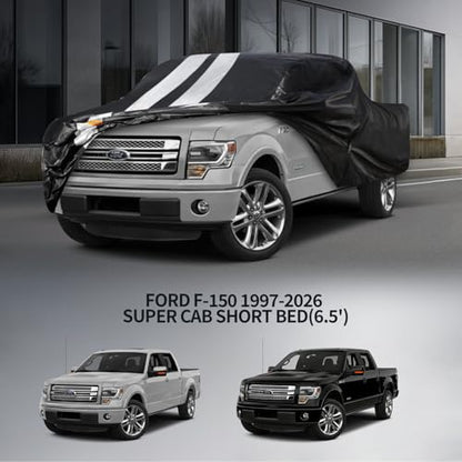 F-150 Truck Cover Custom Fit 1997-2026 Super Cab Short Bed(6.5') with Door Zipper, 10 Layers Outdoor Heavy Pickup Truck Cover Waterproof All Weather, Wind Dust Sun Protector. - size: F-150 1997-2026 Super Cab+Towel+Bag