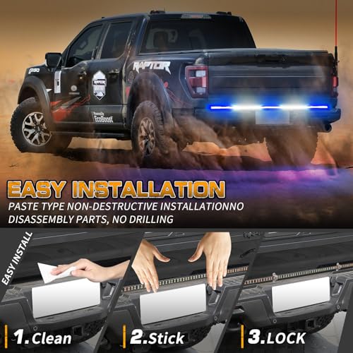 XRIDONSEN 60 inch Blue White Emergency Lights Strip 360 LED Truck Tailgate Rear Window Police Firefighter Lights Strobe Flashing Warning Hazard Safety First Responder for Vehicles Pickup Trucks - color: Blue/White