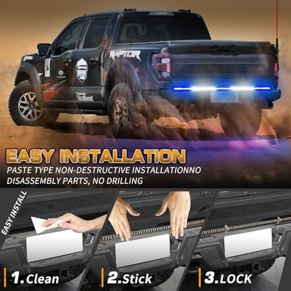 XRIDONSEN 60 inch Blue White Emergency Lights Strip 360 LED Truck Tailgate Rear Window Police Firefighter Lights Strobe Flashing Warning Hazard Safety First Responder for Vehicles Pickup Trucks - color: Blue/White