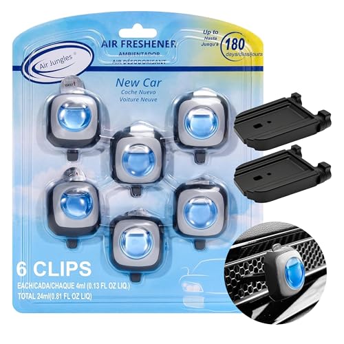 Air Jungles New Car Scent Car Air Freshener Vent Clip 6 Ct with 2 Adapter for Honda Civic, CRV, ZRV, HRV, Integra, Long Lasting Up to 180 Days, Natural Essential Oil Car Fragrance Odor Eliminator