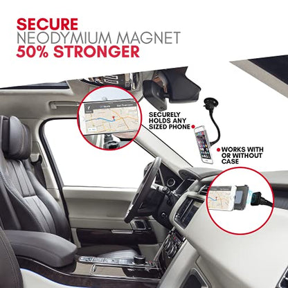 Macally Windshield Phone Mount for Car Magnetic - Suction Cup Window Mount Phone Holder with 8" Long Gooseneck Arm & Super Strong Magnet Mount for Smartphone and iPhone
