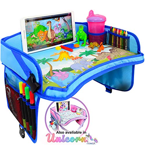 ecoZen Lifestyle Kids Travel Tray & Toddler Lap Desk Organizer - Airplane and Car Seat Table for Road Trip Essentials - Airplane Must Haves for Toddlers - Carseat Tray Kid Travel - Lap Table - color: Blue