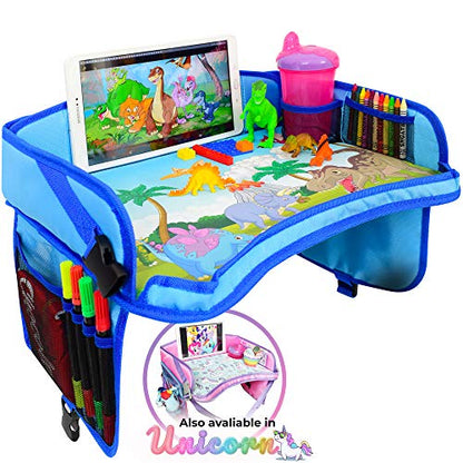 ecoZen Lifestyle Kids Travel Tray & Toddler Lap Desk Organizer - Airplane and Car Seat Table for Road Trip Essentials - Airplane Must Haves for Toddlers - Carseat Tray Kid Travel - Lap Table - color: Blue