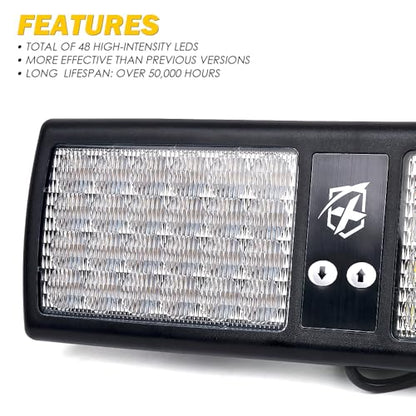 Xprite White Red 48LED Visor Strobe Flashing Lights Sunshield Hazard Warning Light for Law Enforcement Emergency Vehicles Trucks - color: White&Red