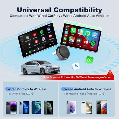 Carlinkit Mini Ultra Wireless CarPlay & Android Auto Adapter, Convert Factory Wired to Wireless, USB-A/USB-C Fast Connection for iPhone & Android 11+, Plug & Play Car Play Dongle, OTA Upgrade