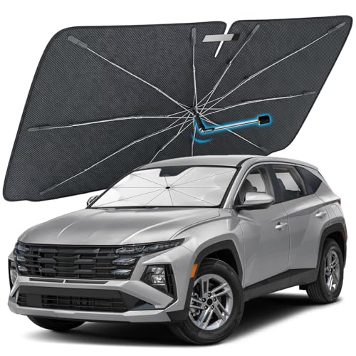 [2026 Upgraded] Windshield Sun Shade Umbrella, Front Window Sunshade with Thermo Shield Fabric, Foldable Car Sun Visor for Heat Reduction and Interior Protection (Medium-59 L x 31" W) - size: Medium