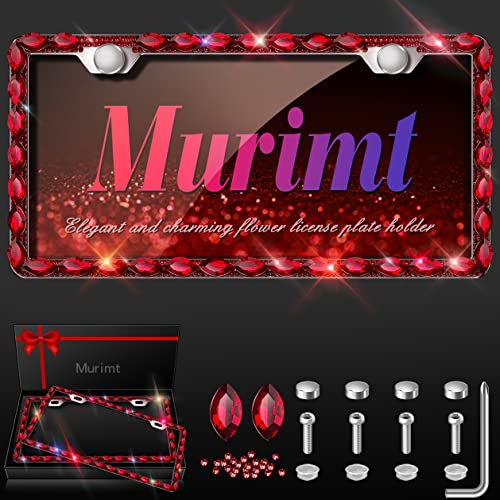 2 Pack Red Bling License Plate Frame, Sparkly Stainless Steel License Plate Frames for Women, Set with 44 Gemstones, 400 14 Faceted Glass Diamond Rhinestones License Plate Covers - color: red-2pcs