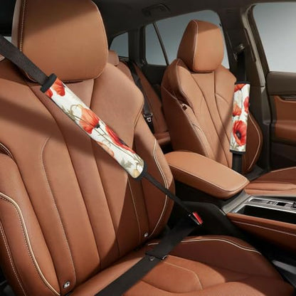 Seat Belt Cover Pad Retro Red Poppy Flower Soft Safety Car Automotive Seat Belt Pads Cushion Shoulder Strap Covers for Cars or Bags, 2 Pcs - color: Retro Red Poppy Flower