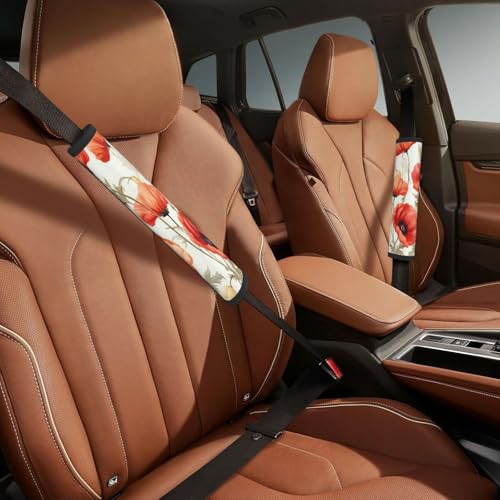 Seat Belt Cover Pad Retro Red Poppy Flower Soft Safety Car Automotive Seat Belt Pads Cushion Shoulder Strap Covers for Cars or Bags, 2 Pcs - color: Retro Red Poppy Flower