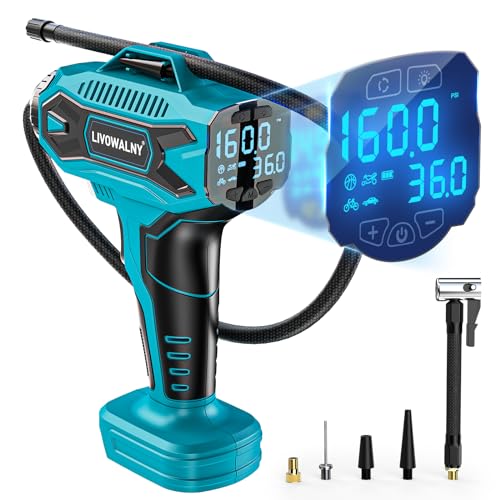 Tire Inflator Air Compressor Compatible with Makita 18V Battery, LIVOWALNY 160PSI Cordless Portable Electric Air Pump with Digital Pressure Gauge for Car Motorcycles Bike Sport Ball Auto (no battery) - size: Compatible With Makita 18v Battery