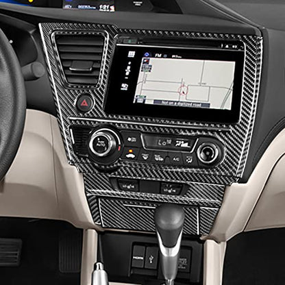Car Center Console Multimedia Navigation Screen AC Control Seat Heated Panel Sticker Real Carbon Fiber Interior Trim Accessories Compatible with Honda Civic 9 Coupe/Sedan 2013-2015 Black A - Kit - color: Center Console Multimedia Navigation Screen Ac Vent