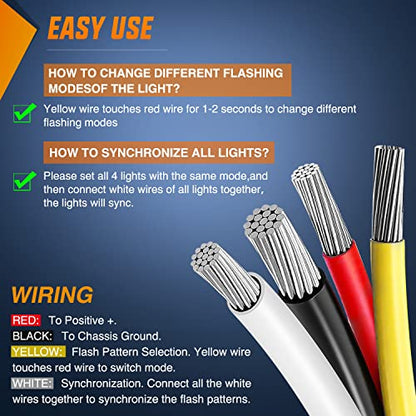Nilight 4PCS 24LED Emergency Strobe lights 12V 24V Amber White Surface Mount Grille Hazard Safety Warning Lights Sync Feature Side Flashing Marker Flash for Car Truck Campers - color: Amber White