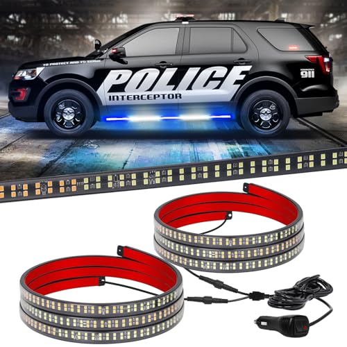 XRIDONSEN 2PCS 60 inch Blue White Emergency Lights Strip 720 LED Running Board Police Strobe Lights Firefighter Light Flashing Warning Safety First Responder Lights for Vehicles POV Trucks Pickup - color: Blue/White
