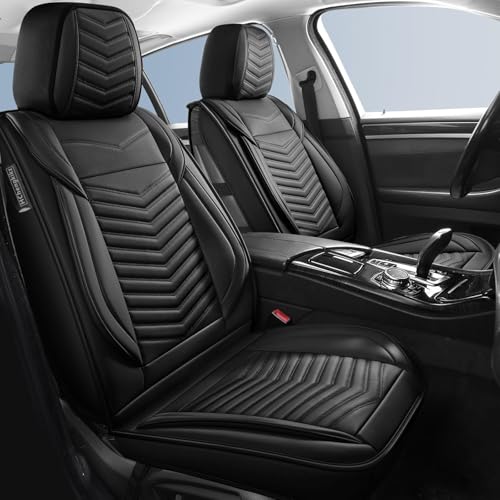 HChengkikz Car Seat Covers, Breathable & Waterproof Faux Leather Automotive Seat Covers for Cars SUV Truck Sedan, Universal Anti-Slip Driver Seat Cover with Backrest (2 PCS Front Seat, Black) - color: Style1 Black, size: Front Seat