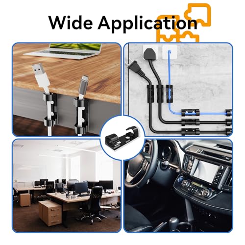 CableGeeker 50Pcs Adhesive Cable Clips, Cord Management Clips Wire Holders for Cords Cable Holder Clip Cable Management Clips for Under Desk/Car/Wall/TV/PC/Ethernet Cable (Black) - style: Adhesive Round Cable Clips 50Pcs