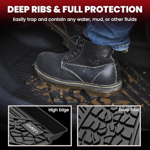 LASFIT Floor Mats for Jeep Cherokee 2015-2023 (Not Fit with Raised Dead Pedal) All Weather TPE Custom Fit Car Mats Floor Liners 1st & 2nd Row, Black - style: Cherokee 2015-2023 Floor Mats
