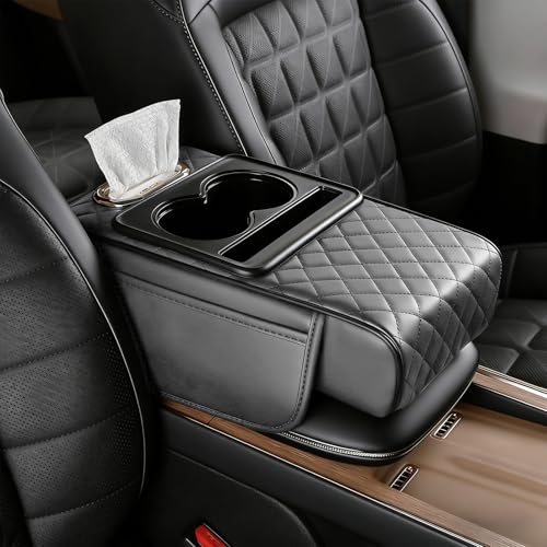 Car Armrest Cushion, Car Center Console Cover, Leather Armrest Cover for Car, Universal Middle Console Cushion with Storage Box, Cup Holder, Phone Slot, Waterproof Interior Accessories (Light gray) - color: Light gray