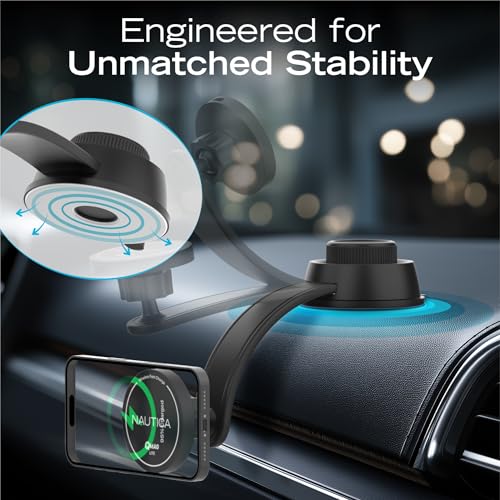 Nautica Turan QMAG Lite Wireless Magnetic Car Charger 15W, Universal Fast Charging Phone Mount, Dashboard & Vent Mount, 360° Rotation for iPhone 17, Galaxy S25, Pixel 10 & More Travel Accessories