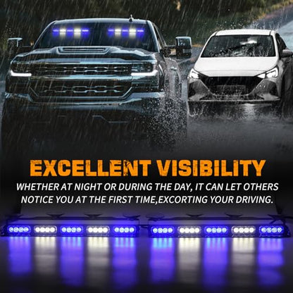 XRIDONSEN 2x 17 inch Blue White Emergency Dash Strobe Lights Bar 40 LED Interior Front/Rear Windshield Lights Safety Flashing Warning Hazard w/Suction Cups for Police Firefighter Vehicles Trucks Car - color: Blue/White