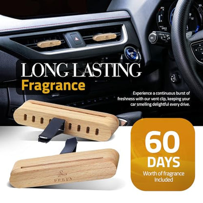 Premium Wooden Car Air Freshener Vent Clip | Box of 7 Scents Long Lasting Car Air Freshener with Magnetic Clip | Infused with Essential Oils | 60 Days' Worth of Car Scents by Perfa