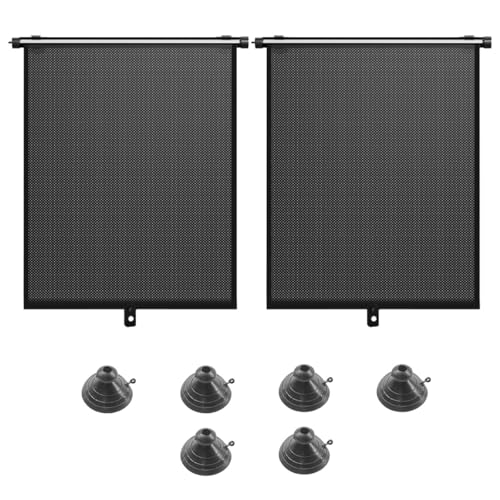 2PCS Car Side Window Sun Shade for Baby/Kids- 18"×14" Retractable Roller Car Window Shade with Suction Cups - Blocks Heat and UV Rays Glare Protection- Baby Travel Accessories for Cars (Black) - color: Black