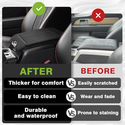 Muslogy Center Console Armrest Cover Fit for Ford F-150 F150 2009-2014 Accessories, Comfort Armrest Pad Console Lid Cushion Vegan Leather Regular Thick(Bucket Seat ONLY) - size: 2) 09-14 |F150| Bucket Seat, Regular