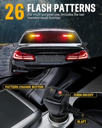 HLauto 1002L Emergency Strobe Traffic Advisor Light Bar: 40LED Dash Safety Warning Flashing Front/Rear Windshield Visor Light for Construction Vehicle, Trucks (2x10.7inch, Amber Red) - color: #04 Amber/Red