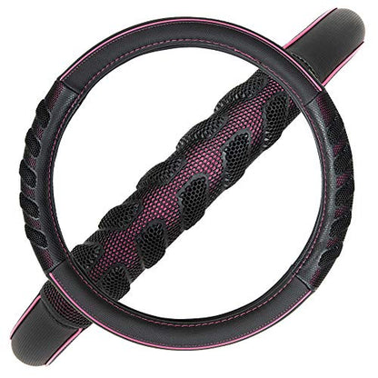 Flying Banner car Steering Wheel Cover Faux Leather Massage Universal fit 3D Honeycomb Hole Anti-Slip Sporty 15 Inches (Pink Black) - color: Pink black