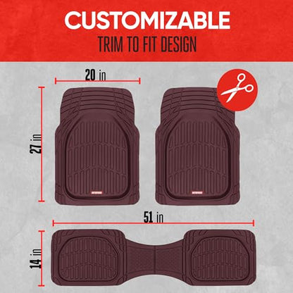 BDK Red All Weather Heavy Duty Car Floor Mats Interior Liners for Auto Van Truck SUV, Heavy Duty All Weather Protection, Fits Front & Rear - color: 4pc Deep Dish