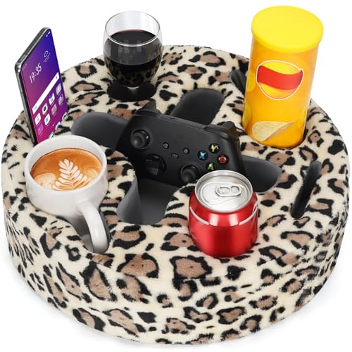 INNO STAGE Couch Cup Holder-Sofa Cup Holder Pillow | Couch Caddy Buddy | Drinks Cupholder Tray Organizer for Bed, Rv, Tv, Car, Man Cave, Boat, Remote, Snacks| Present for Couch Potato - color: LeopardYellow, size: 13.7 x 13.7 inch