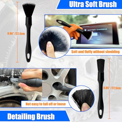 Wheel Brush Kit,Soft Drill Wheel Cleaner Brush, No Scratches Highly Dense Car Cleaning Brush Set for Wheels, Tire, Rims, Engines, Exhaust(Blue + White 3 Pk) - color: Blue + White 3 Pk