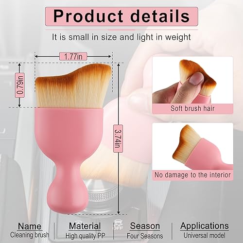 GaRhomxy Car Detailing Brushes, Car Interior Dust Sweeping Soft Brush, Soft Bristles Brush Cleaning Tool for Automotive Dashboard, Air Conditioner Vents, Computer, Scratch Free(Pink) - color: Pink