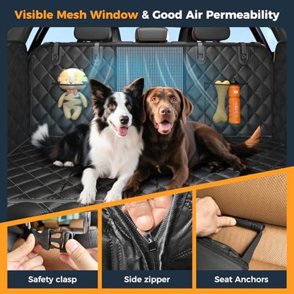 Dog Car Seat Cover for Back Seat, Hard Bottom Back Seat Extender for Dogs - Supports 400lbs,New Waterproof, Scratch Resistant, Anti Slip Portable Dog Hammock,Suitable for Cars, SUVs and Trucks（BLACK）