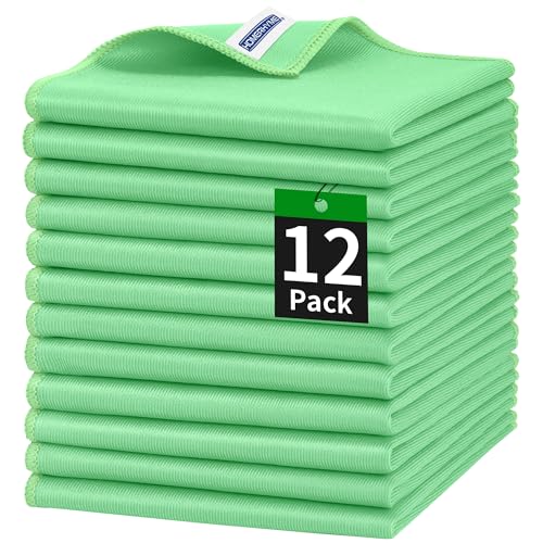Microfiber Cleaning Cloth, 12 Pack Window Glasses Cleaning Cloth, Reusable Lint-Free Streak Free Polishing Cloth Wipes for Stainless Steel, Eyeglass, Mirror, Screen & Lense, Sage Green - color: Sage Green, size: 12 Pk-12" X 12"