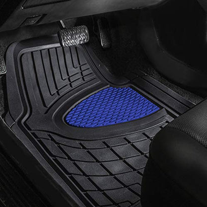 FH Group Premium Liners Tall Channel Trimmable All Weather Rubber Full Set Car Floor Mats (Blue) w. Trimmable All-Season Cargo Liner (Black) - Universal Fit for Cars Trucks and SUVs - color: Blue, style: With Cargo Mats
