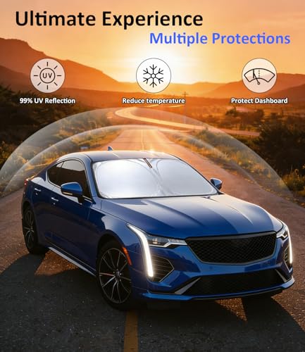 Windshield Sun Shade for 2020-2024 Cadillac CT4 Accessories, Car Front Window Sun Visor Protector & Heat Shield | 240T Sunshade Protection Blocks UV Rays Keep Your Car Cooler - size: For | Cadillac CT4 2020-2024