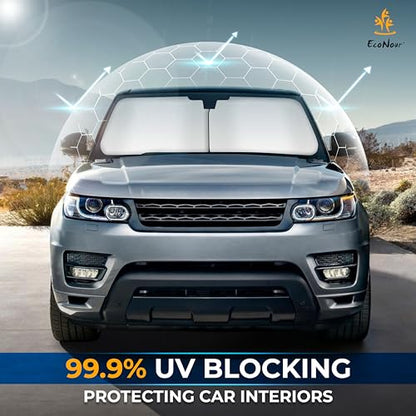 EcoNour 2-Piece Foldable Car Front Window Sun Shade, 240T Polyester, UV Protection & Heat Blocker, Windshield Shade, Durable Design, Upgraded Universal Fit – (29" L x 23.5" W) - size: Small