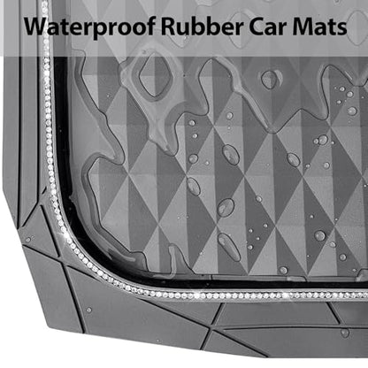 CAR PASS Bling Diamond Rubber Car Mats, Heavy Duty Deep Dish All-Weather Floor Mat Full Set Anti-Slip 3D Rhombus Waterproof Trim Fit Liner Universal Glitter Sparkly Shining Rhinestone, Gray Rubber - color: Gray Diamond