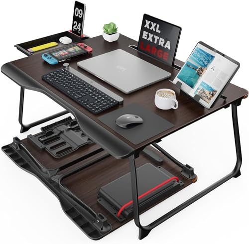 Laptop Desk for Bed, SAIJI XX-Large Foldable Bed Tray Table for Eating Breakfast, Writing, Working, Gaming, Drawing with Storage Drawer, Handrest Bookstand, Tablet Stand, Phone Stand(Black Cherry) - color: Black Cherry