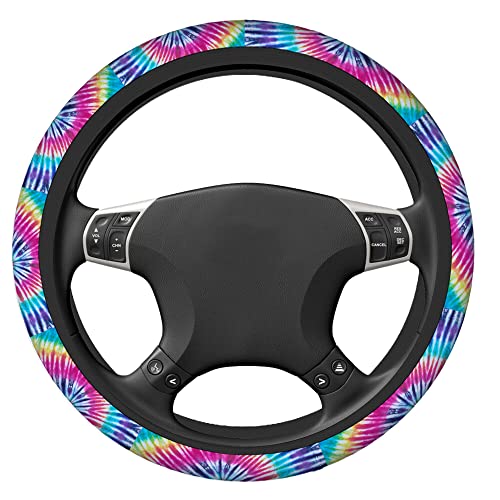 Swono Tie Dye Car Steering Wheel Cover Universal 15 Inch with Grip Contours Spiral Tie Dye Pattern Background Neoprene Auto for Men and Women Non-Slip Breathable Soft - color: multi-061