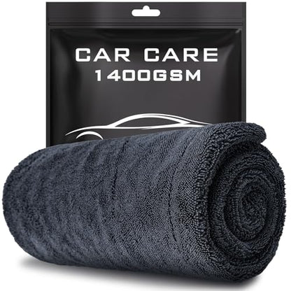 24"x36" Car Drying Towel, 1400GSM Microfiber Towel for Cars, Twisted-Loop Drying Towel Car Detailing, Double Sided Super Absorbent, No Water Spots, Label-Free Design Car Towel